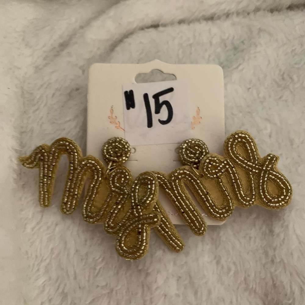 Brand New gold “Mrs” seed bead earrings